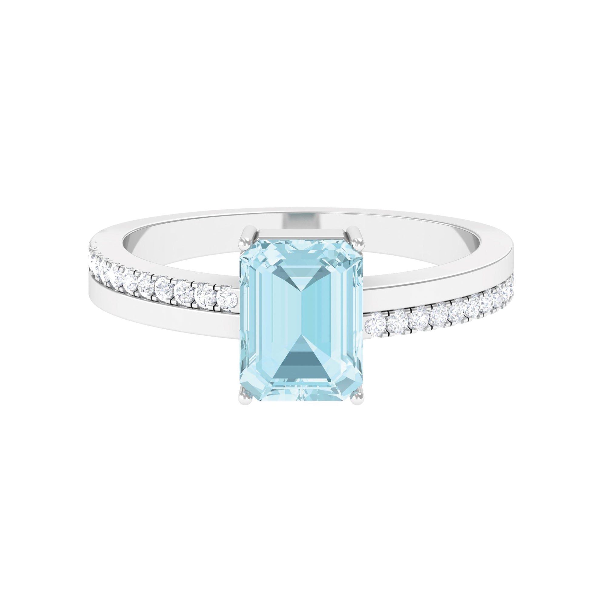 Rosec Jewels-Solitaire Engagement Ring with Emerald Cut Sky Blue Topaz and Diamond