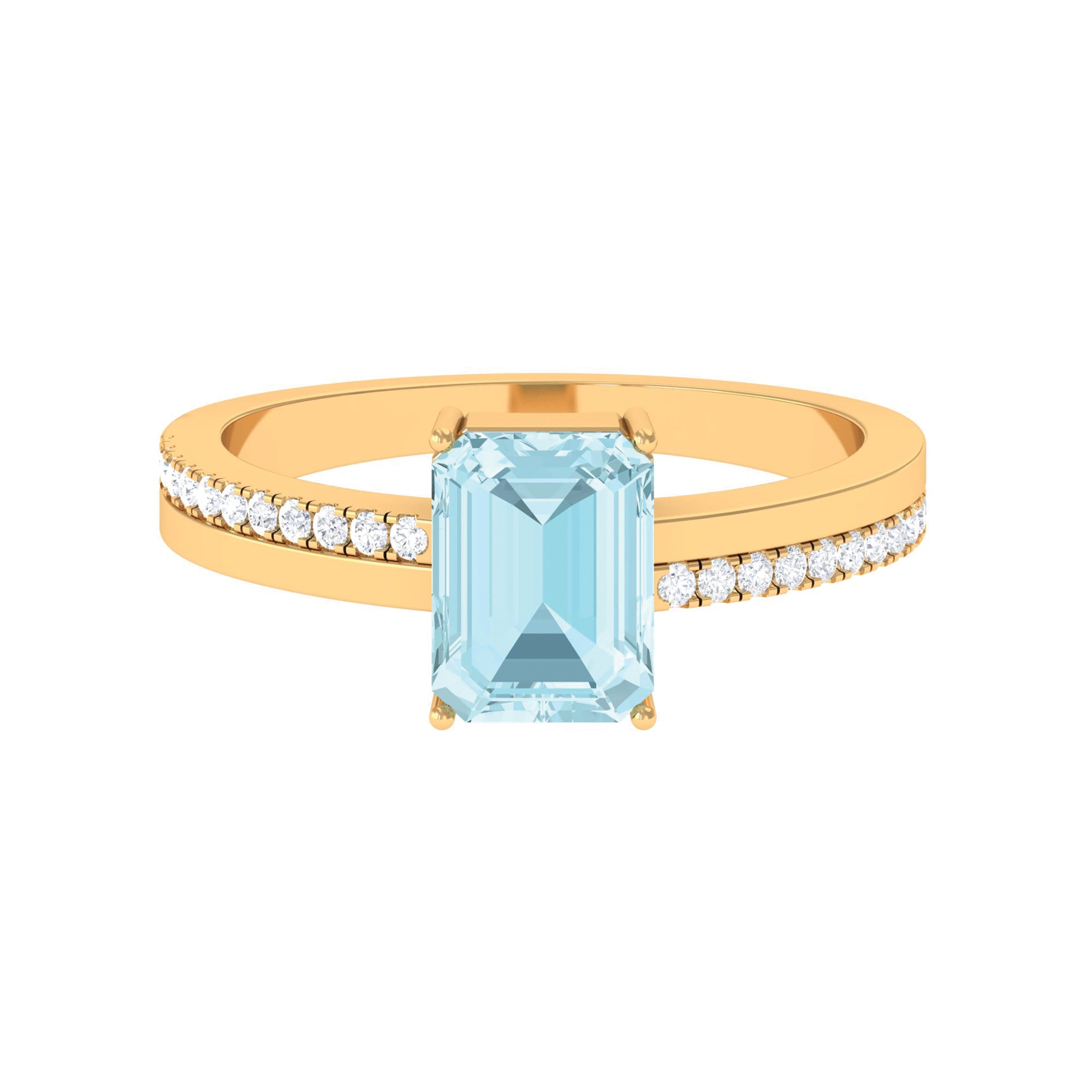 Rosec Jewels-Solitaire Engagement Ring with Emerald Cut Sky Blue Topaz and Diamond