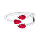 Rosec Jewels-3 Stone Pear Shape Created Ruby Wrap Ring with Diamond