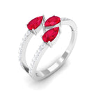 Rosec Jewels-3 Stone Pear Shape Created Ruby Wrap Ring with Diamond