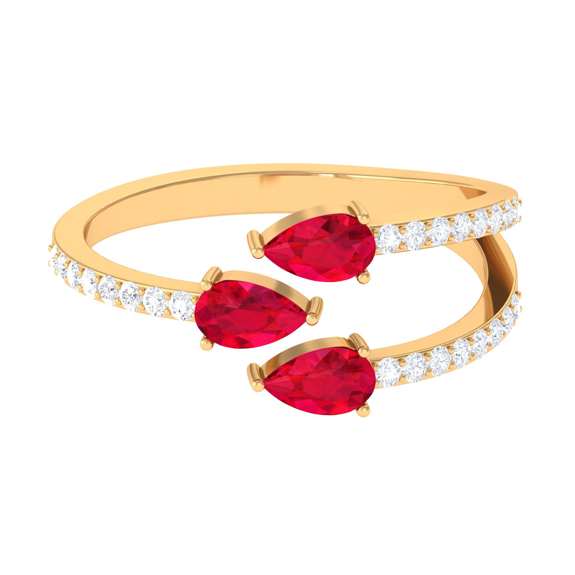 Rosec Jewels-3 Stone Pear Shape Created Ruby Wrap Ring with Diamond