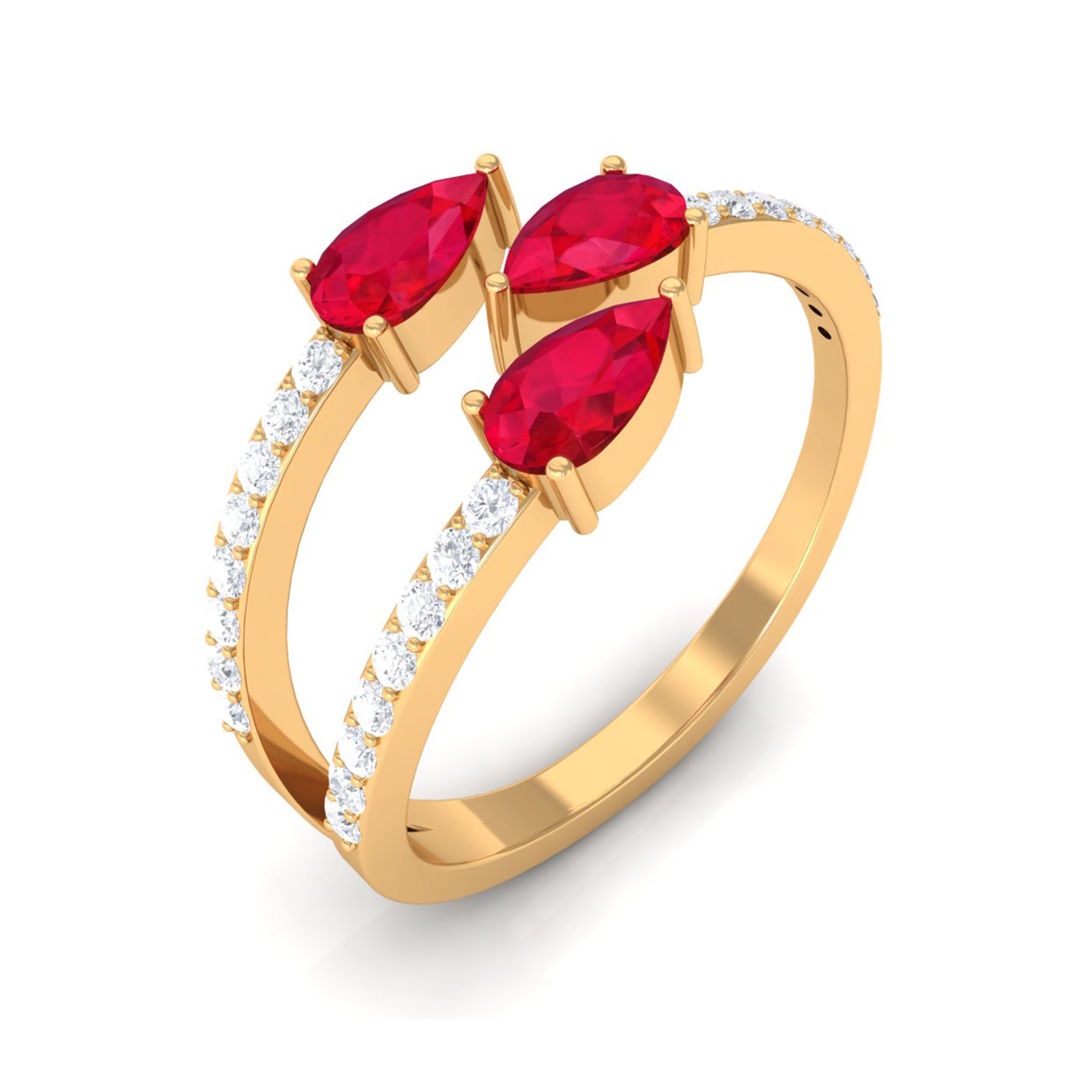 Rosec Jewels-3 Stone Pear Shape Created Ruby Wrap Ring with Diamond