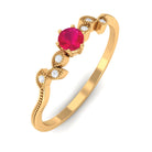 Rosec Jewels-Leaf Inspired Ruby Solitaire Promise Ring with Diamond