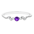 Rosec Jewels-Amethyst and Diamond Leaf Promise Ring with Beaded Detailing