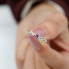 Rosec Jewels-Amethyst and Diamond Leaf Promise Ring with Beaded Detailing