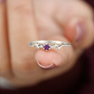 Rosec Jewels-Amethyst and Diamond Leaf Promise Ring with Beaded Detailing