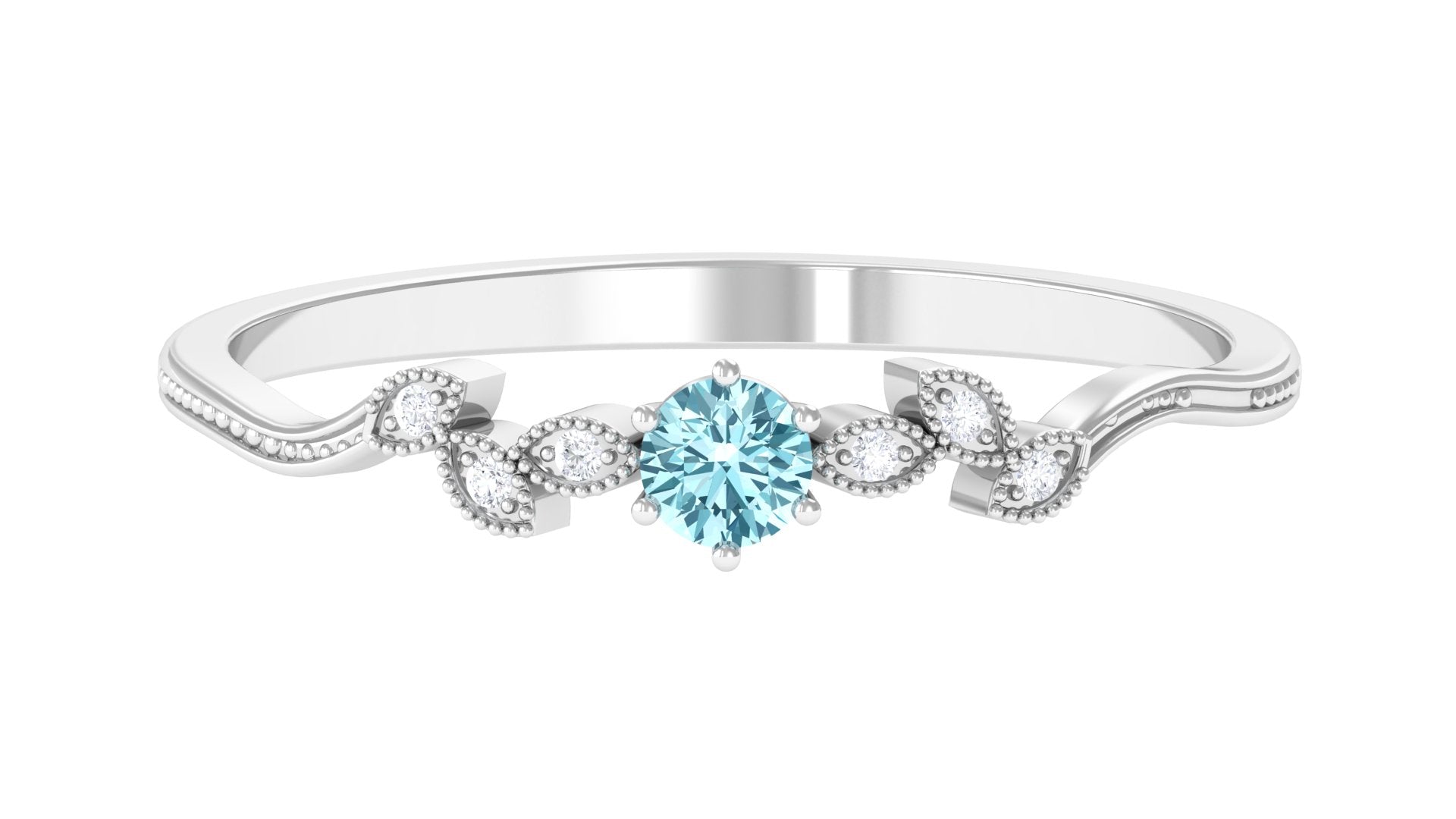 Rosec Jewels-Aquamarine and Diamond Leaf Branch Promise Ring