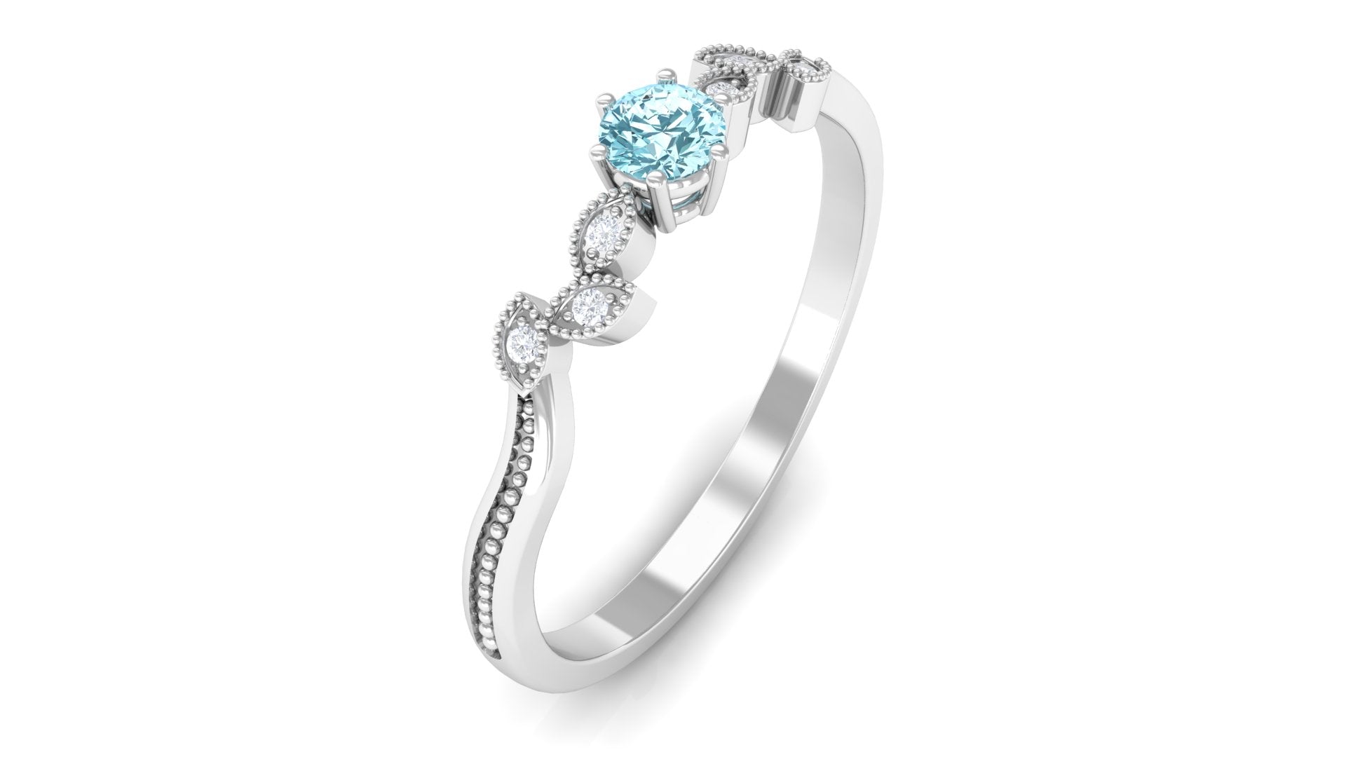 Rosec Jewels-Aquamarine and Diamond Leaf Branch Promise Ring