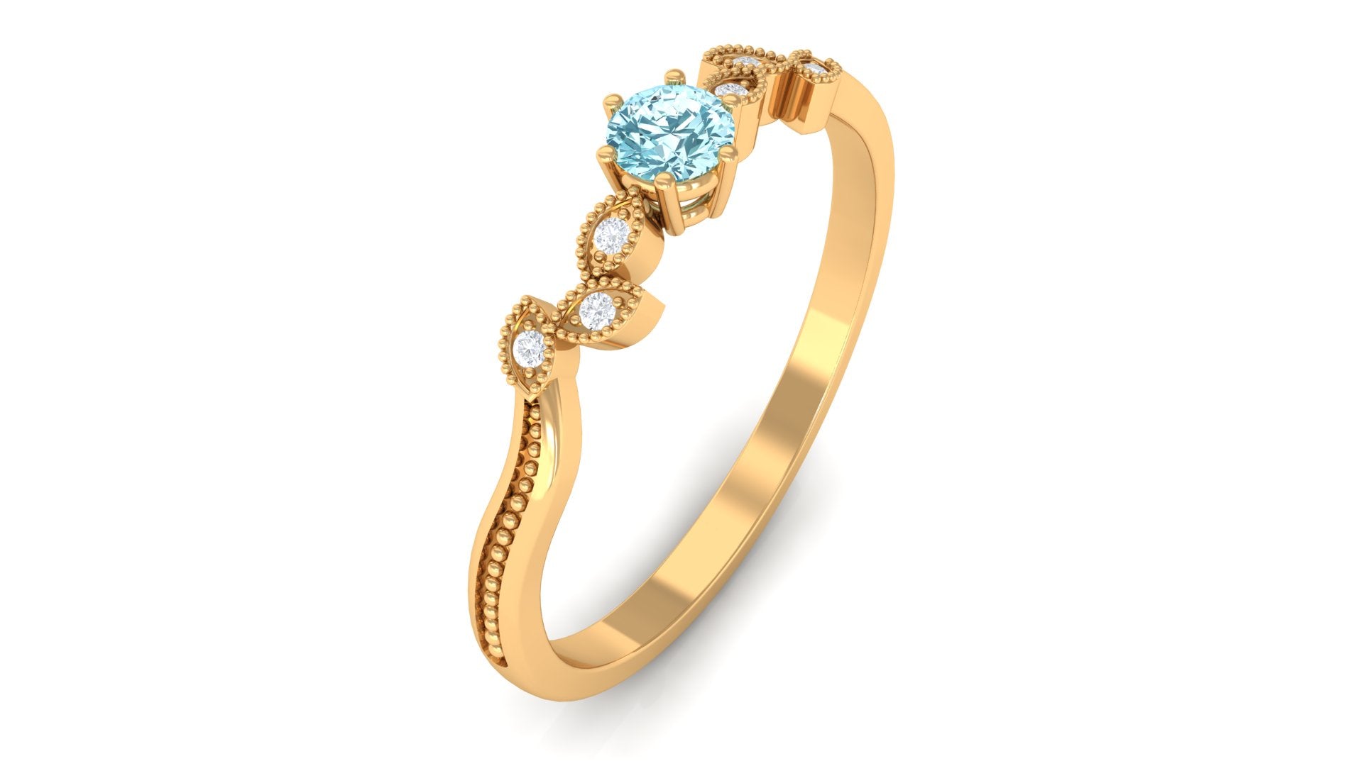 Rosec Jewels-Aquamarine and Diamond Leaf Branch Promise Ring