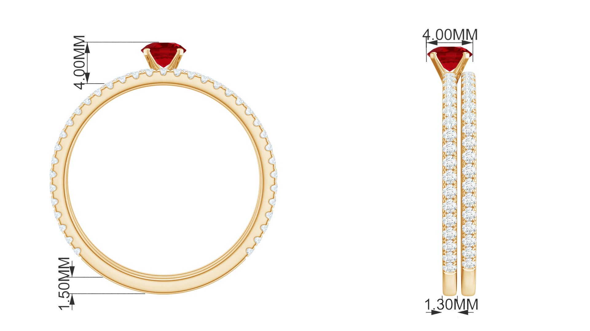 Created Ruby Minimal Wedding Ring Set with Diamond Lab Created Ruby - ( AAAA ) - Quality - Rosec Jewels