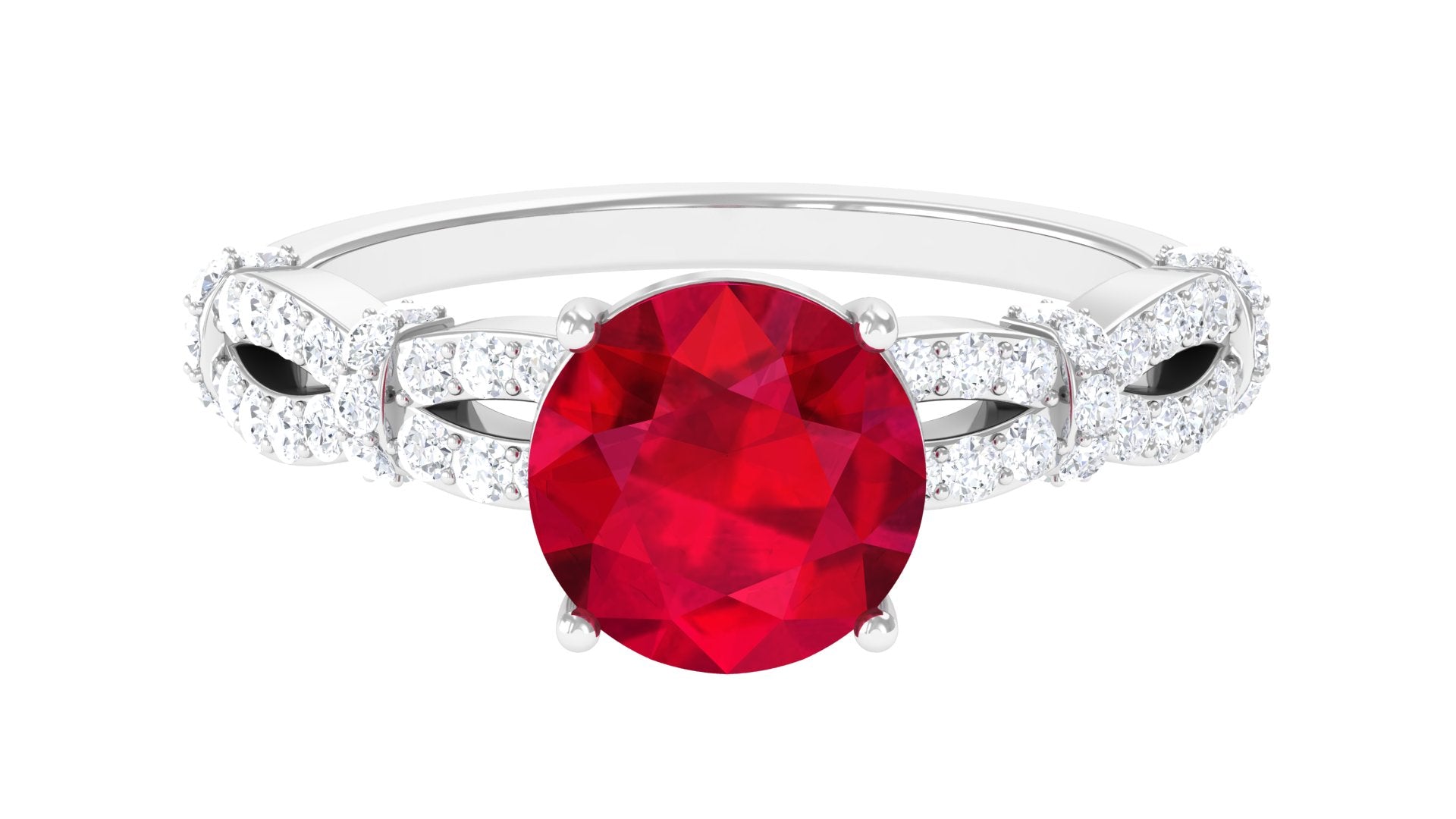 Rosec Jewels-Solitaire Created Ruby and Diamond Crisscross Engagement Ring