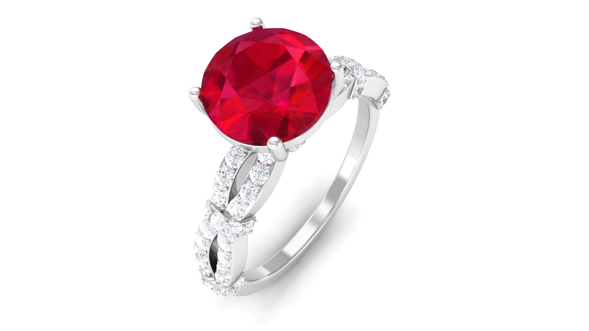 Rosec Jewels-Solitaire Created Ruby and Diamond Crisscross Engagement Ring