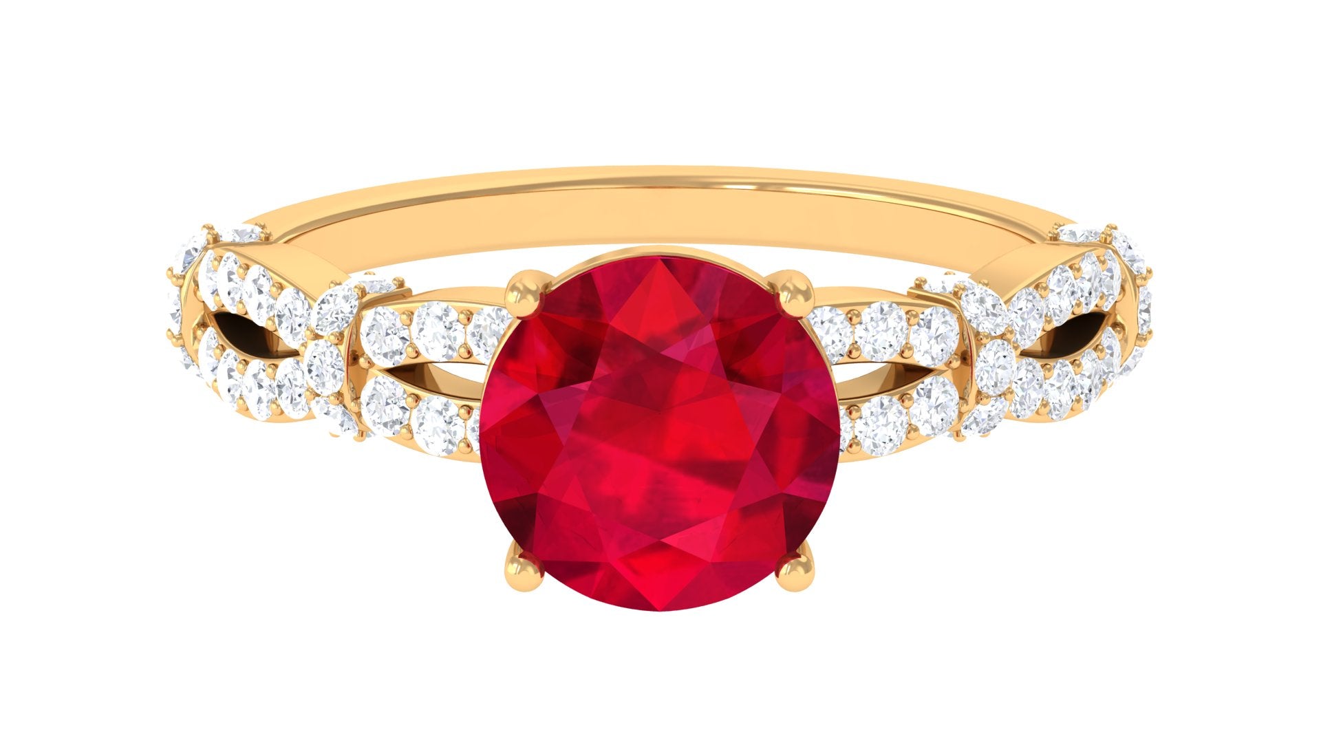 Rosec Jewels-Solitaire Created Ruby and Diamond Crisscross Engagement Ring