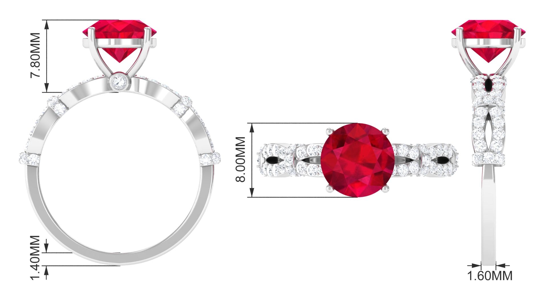 Rosec Jewels-Solitaire Created Ruby and Diamond Crisscross Engagement Ring