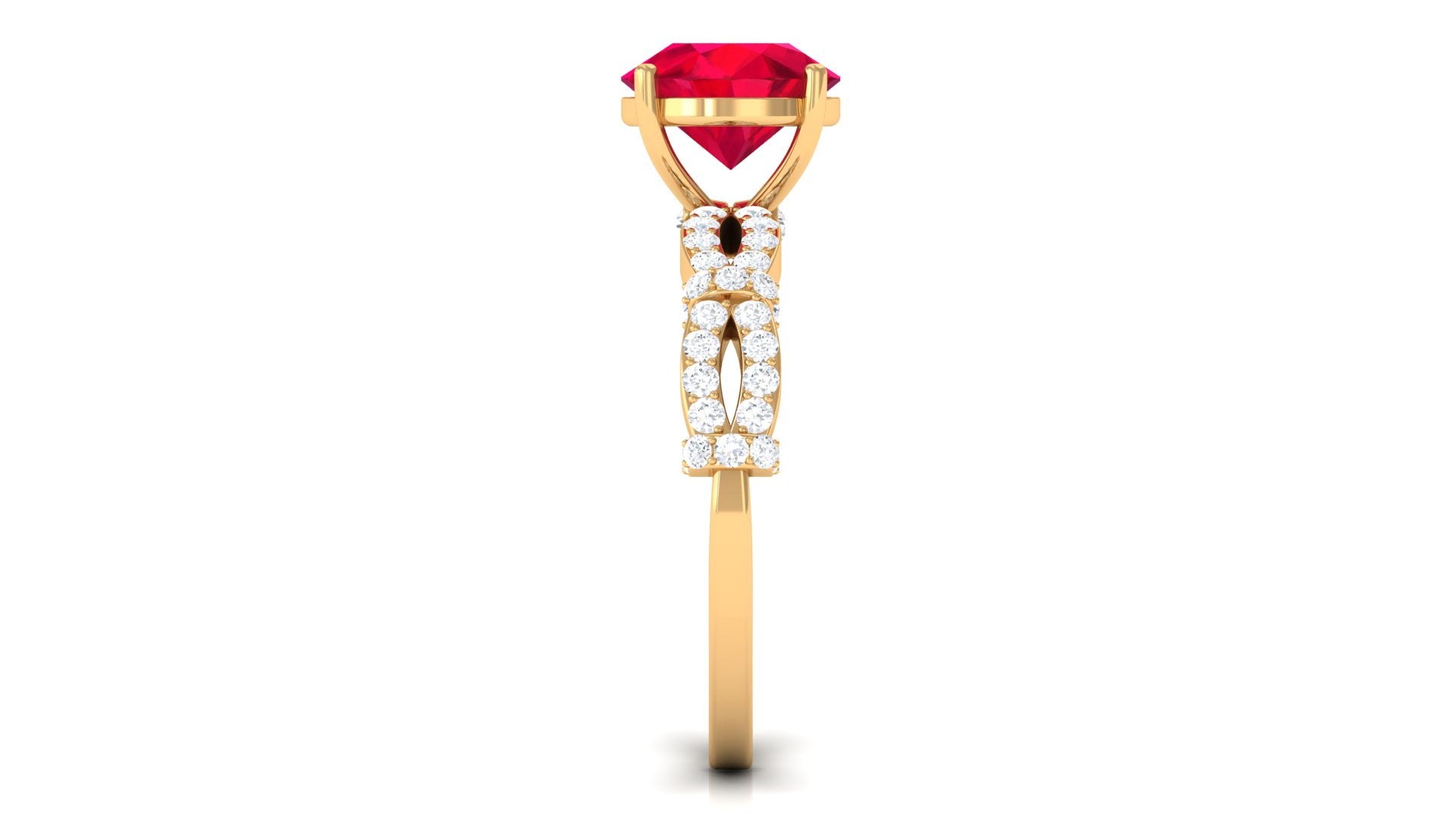 Rosec Jewels-Solitaire Created Ruby and Diamond Crisscross Engagement Ring