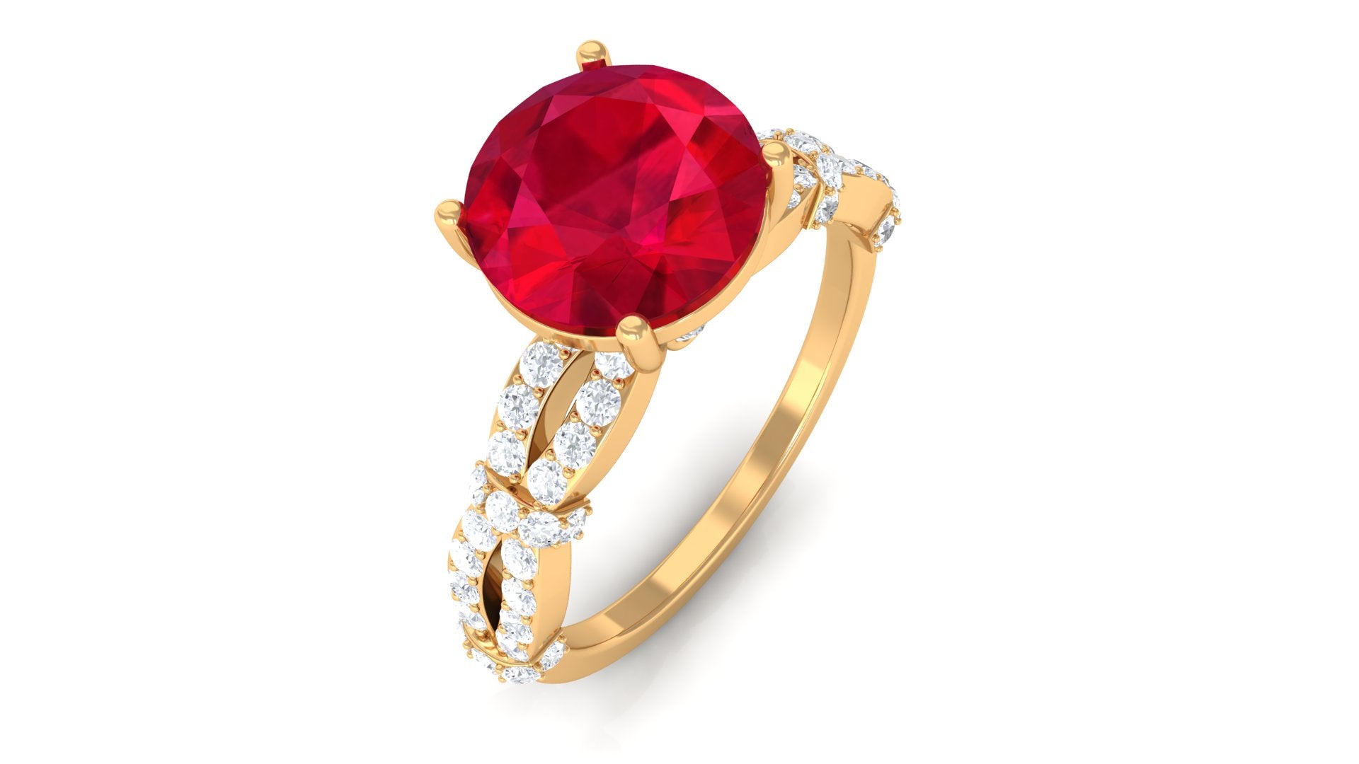 Rosec Jewels-Solitaire Created Ruby and Diamond Crisscross Engagement Ring