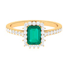 Rosec Jewels-Vintage Inspired Octagon Cut Emerald and Diamond Halo Engagement Ring