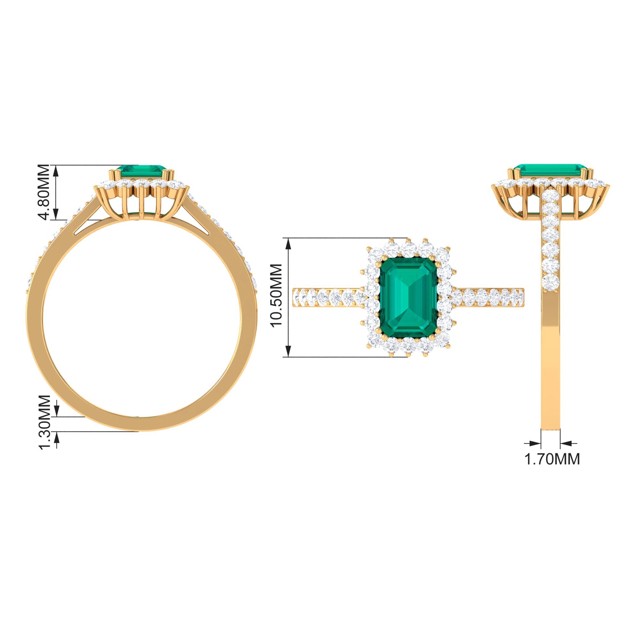 Rosec Jewels-Vintage Inspired Octagon Cut Emerald and Diamond Halo Engagement Ring