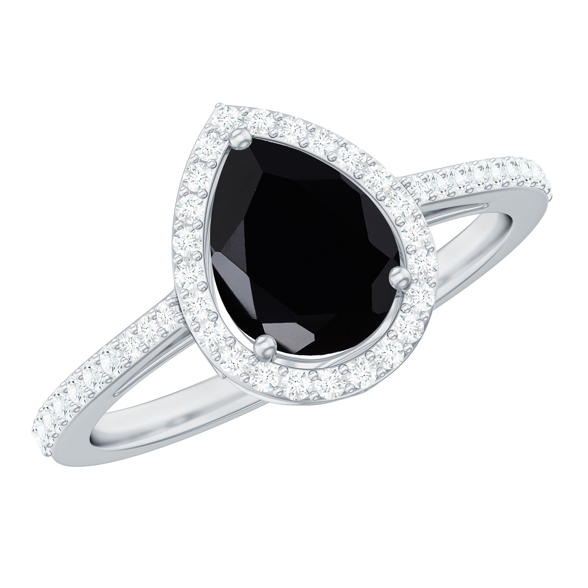 Rosec Jewels-1.25 CT Minimal Black Spinel Engagement Ring with Diamond Accent