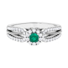 Rosec Jewels-Real Emerald and Diamond Designer Engagement Ring in Split Shank