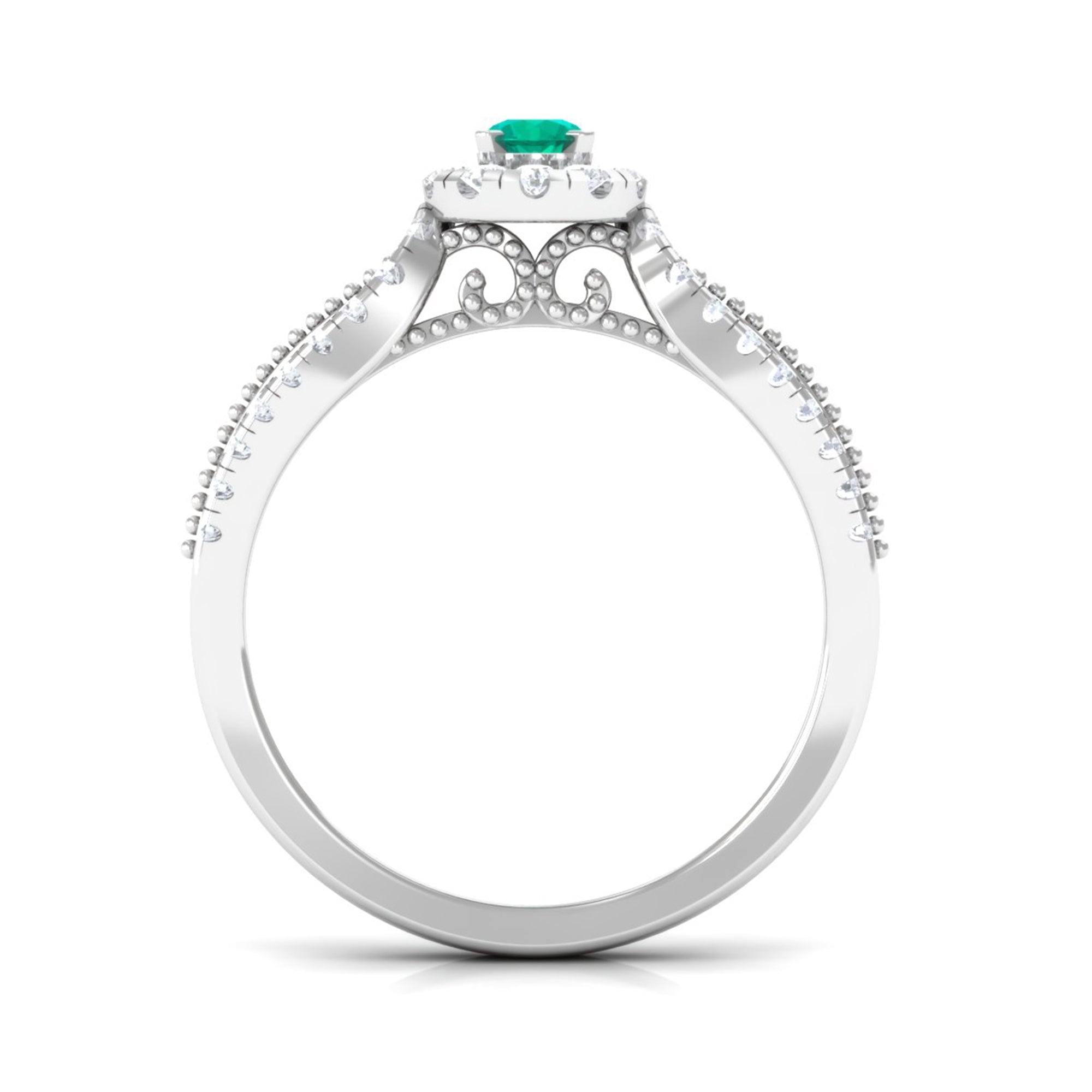 Rosec Jewels-Real Emerald and Diamond Designer Engagement Ring in Split Shank