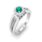 Rosec Jewels-Real Emerald and Diamond Designer Engagement Ring in Split Shank