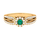 Rosec Jewels-Real Emerald and Diamond Designer Engagement Ring in Split Shank