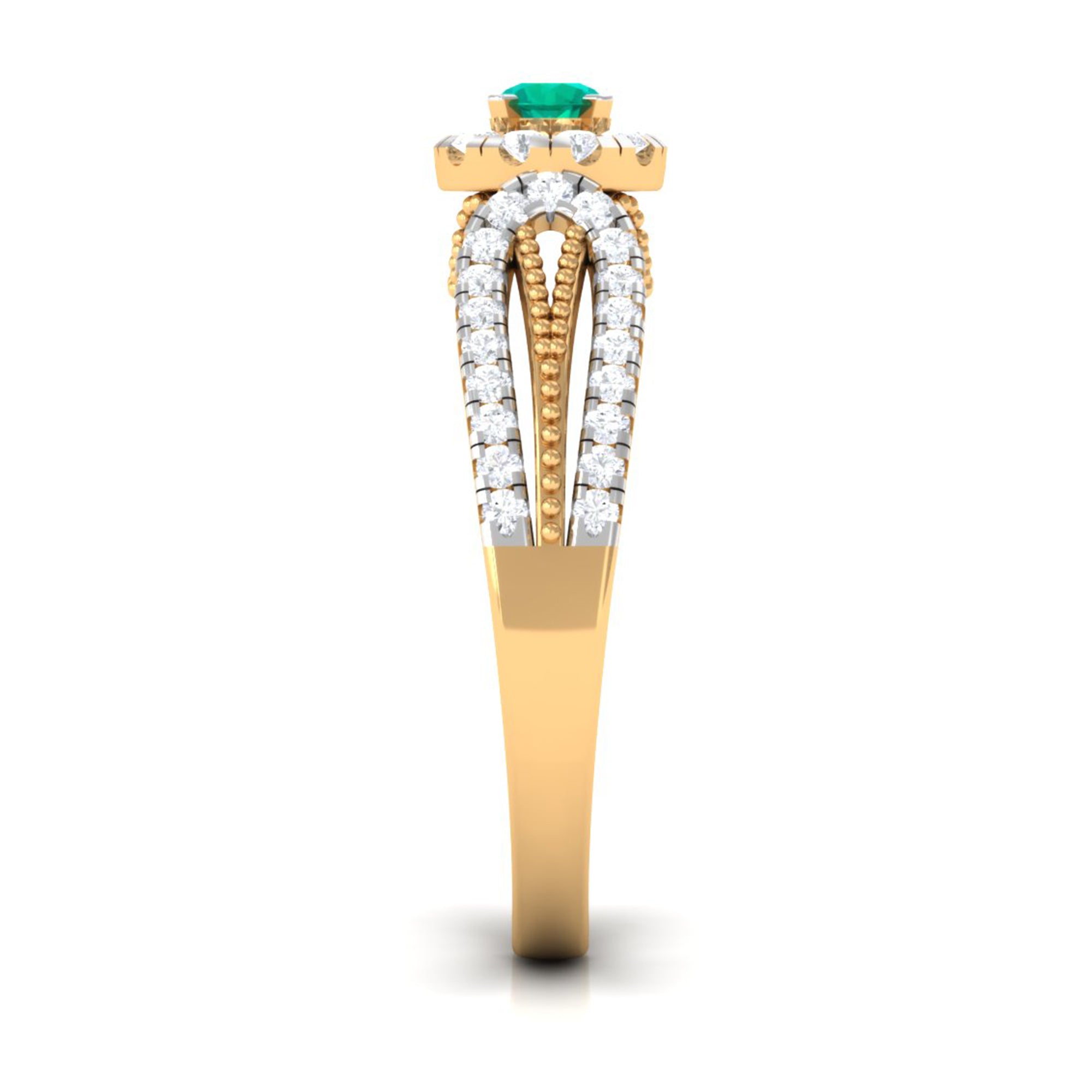 Rosec Jewels-Real Emerald and Diamond Designer Engagement Ring in Split Shank