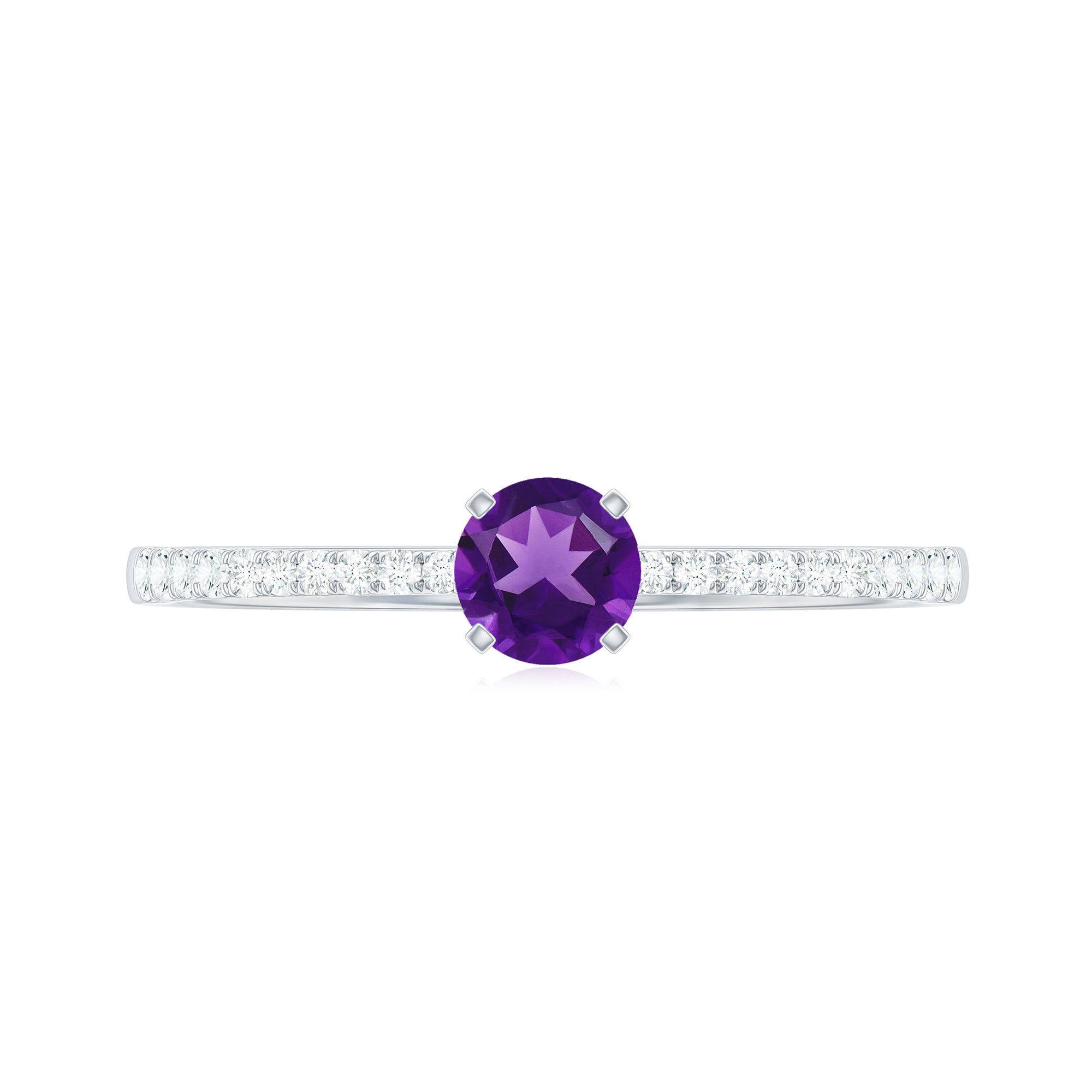 Rosec Jewels-Round Amethyst Solitaire Engagement Ring with Diamond