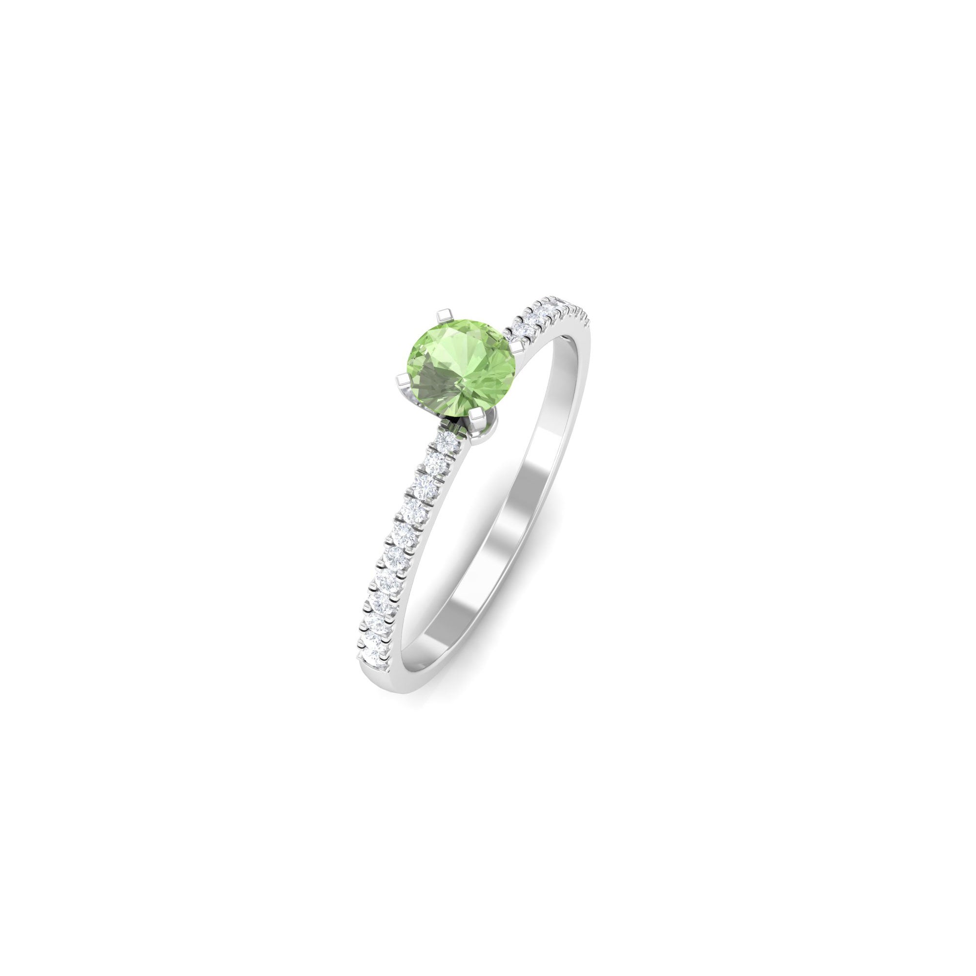 Rosec Jewels-Green Sapphire Solitaire Engagement Ring with Diamond Side Stones