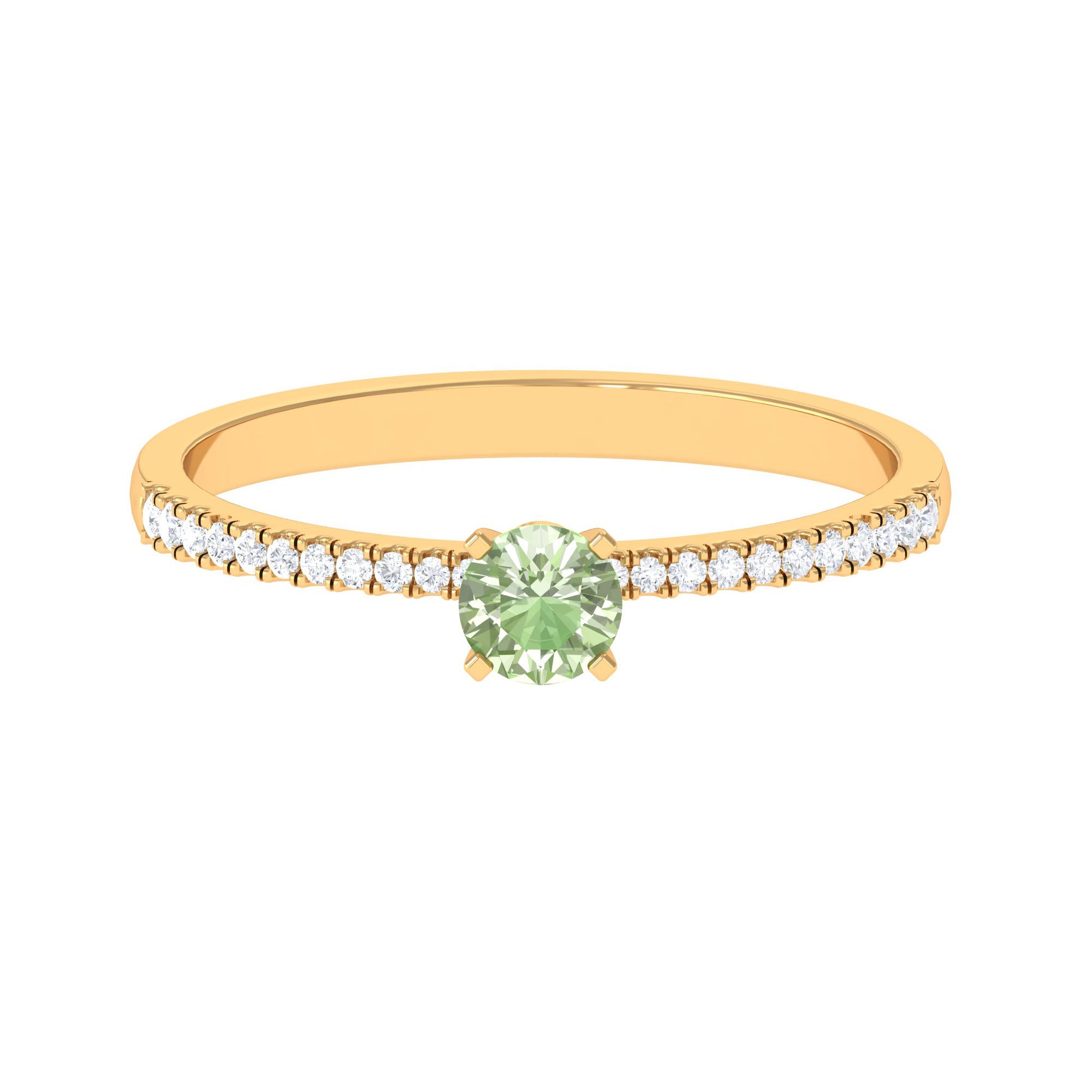 Rosec Jewels-Green Sapphire Solitaire Engagement Ring with Diamond Side Stones