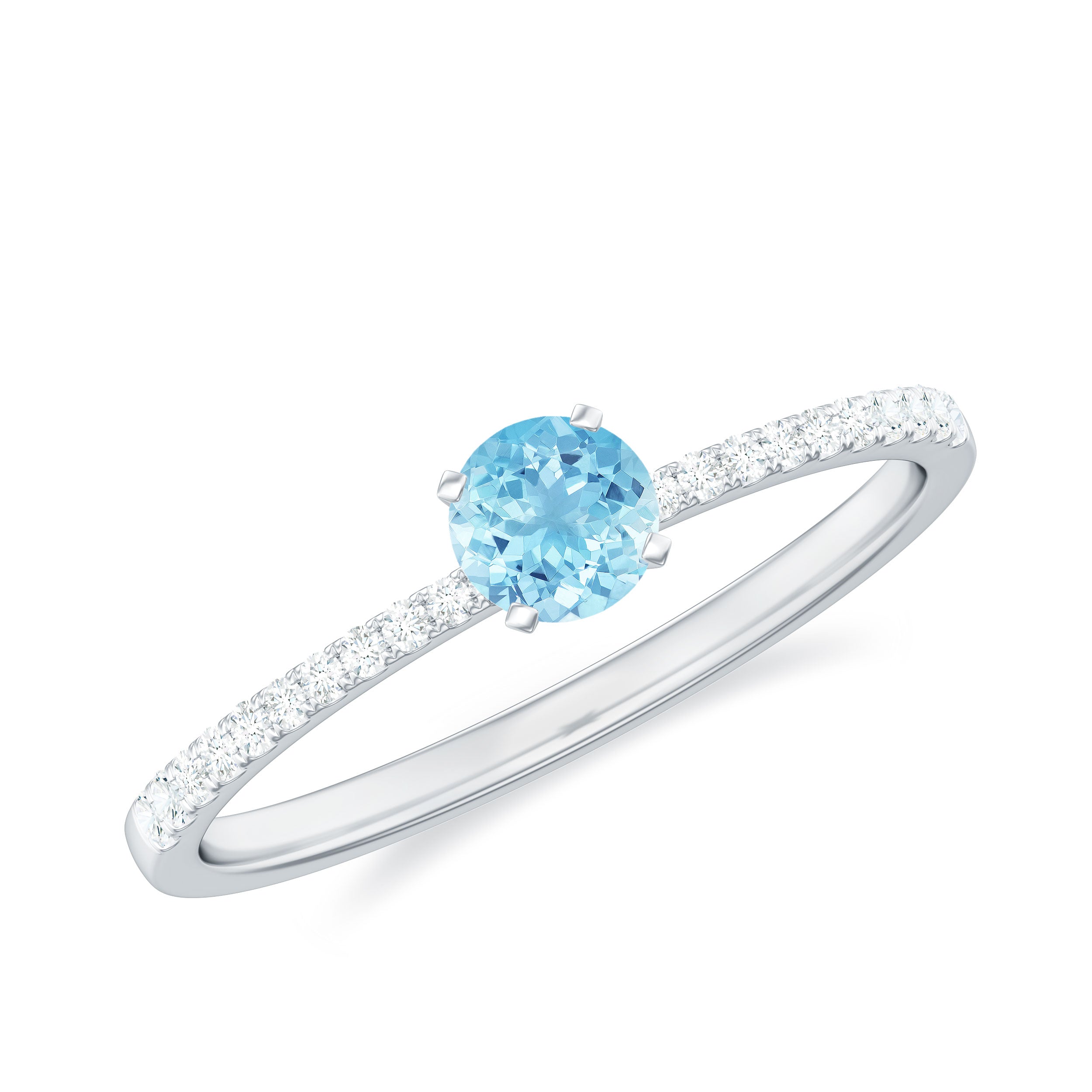 Rosec Jewels-Natural Aquamarine Solitaire Ring with Diamond Side Stones