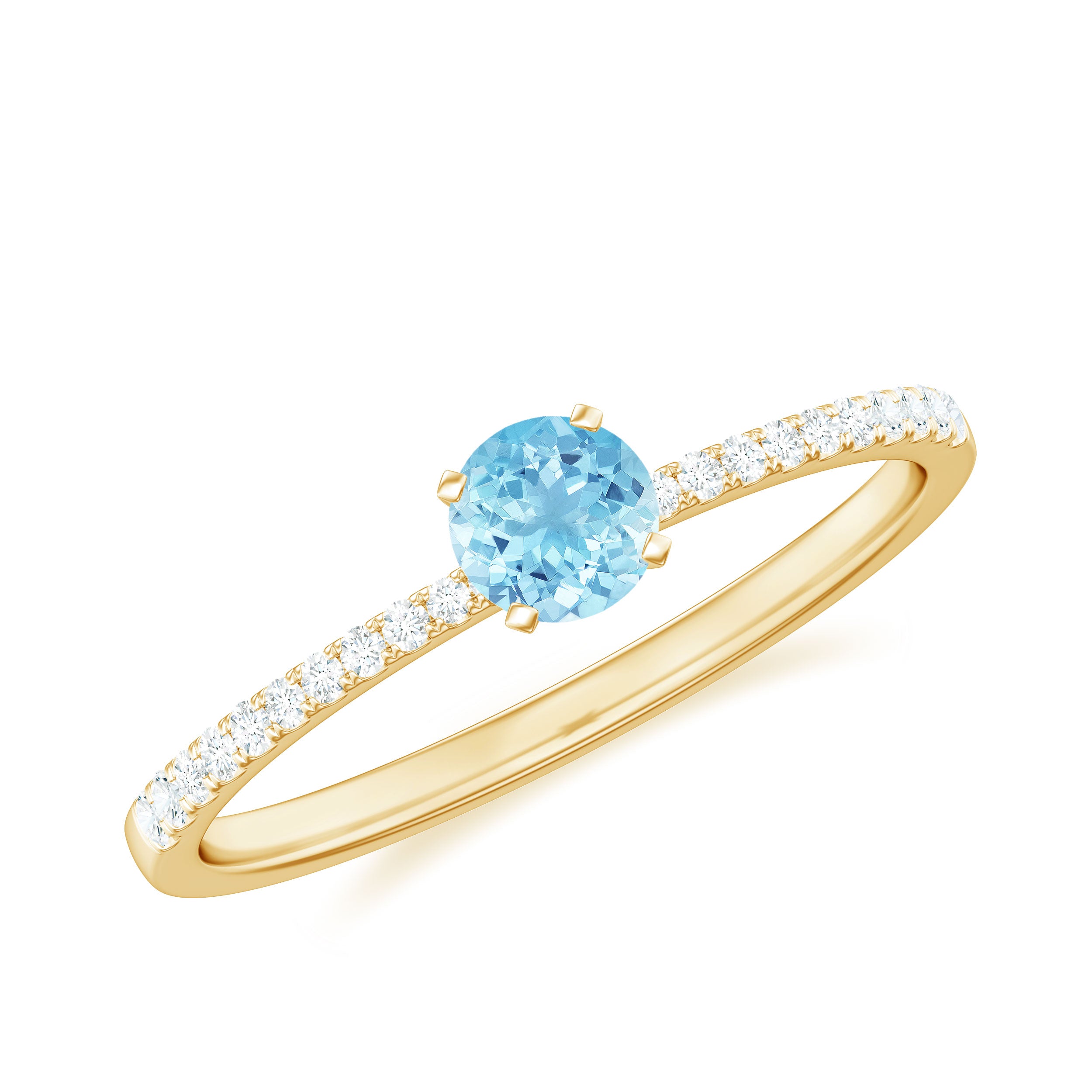 Rosec Jewels-Natural Aquamarine Solitaire Ring with Diamond Side Stones