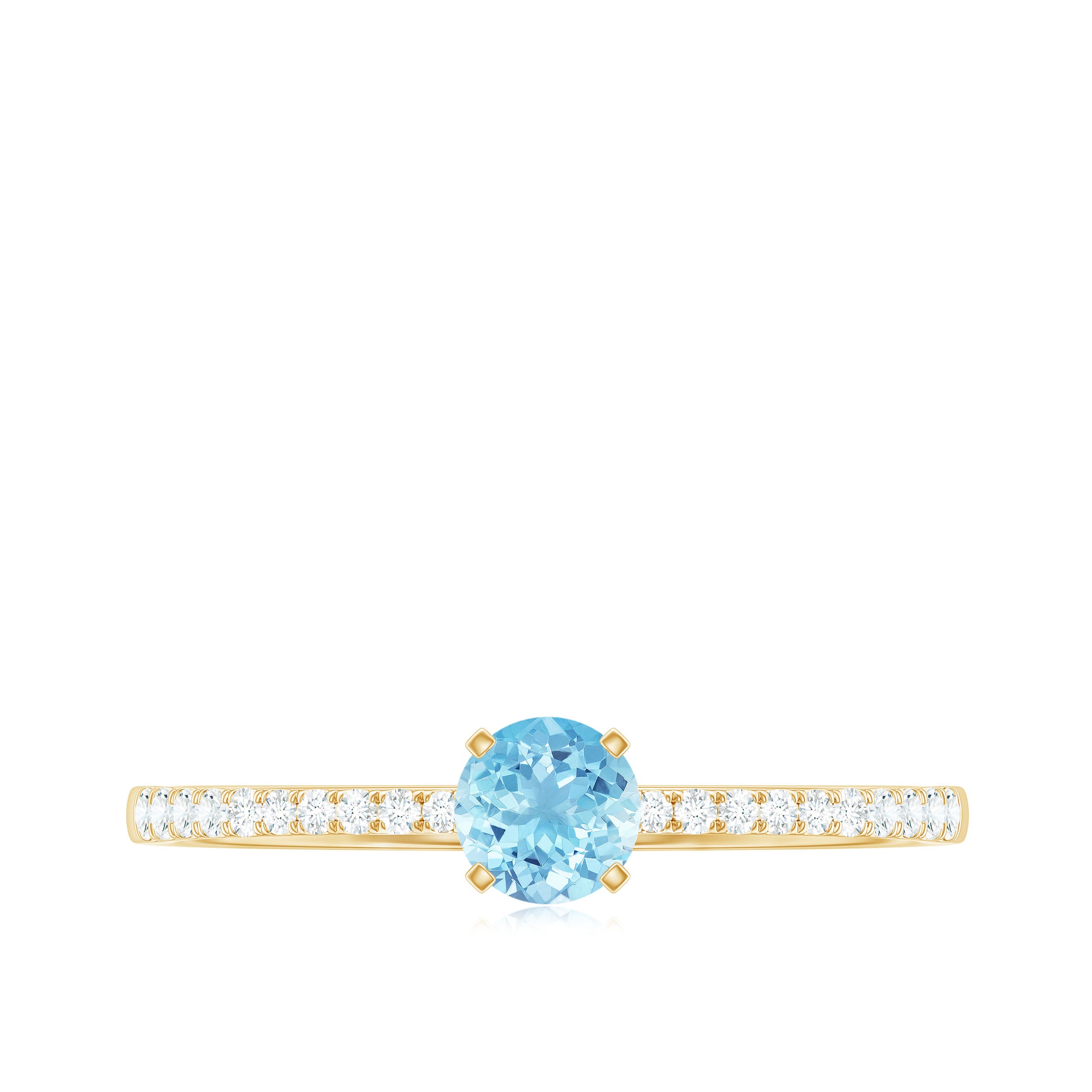 Rosec Jewels-Natural Aquamarine Solitaire Ring with Diamond Side Stones