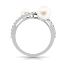 Rosec Jewels-2 Stone Freshwater Pearl Cocktail Ring with Diamond Curved Band