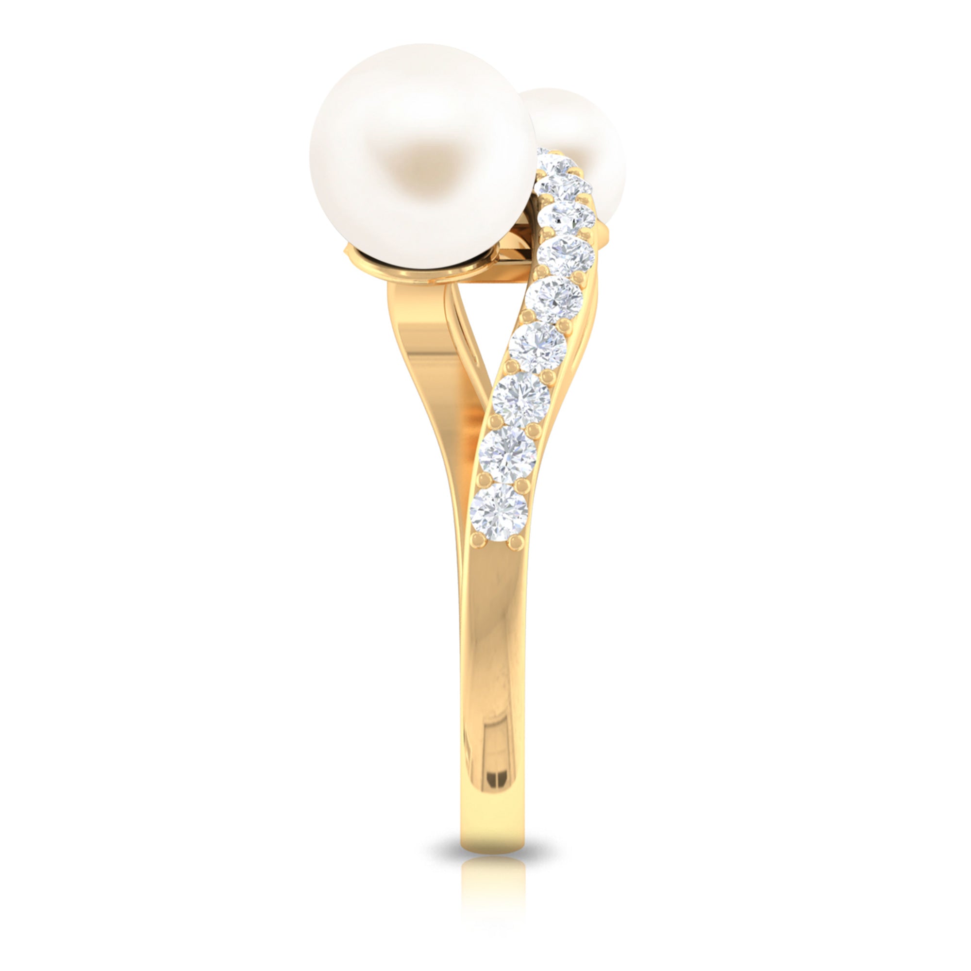 Rosec Jewels-2 Stone Freshwater Pearl Cocktail Ring with Diamond Curved Band