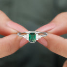 Rosec Jewels-Half Bezel Set Lab Grown Emerald and Diamond Engagement Ring