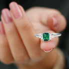 Rosec Jewels-Half Bezel Set Lab Grown Emerald and Diamond Engagement Ring