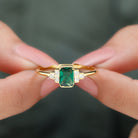 Rosec Jewels-Half Bezel Set Lab Grown Emerald and Diamond Engagement Ring