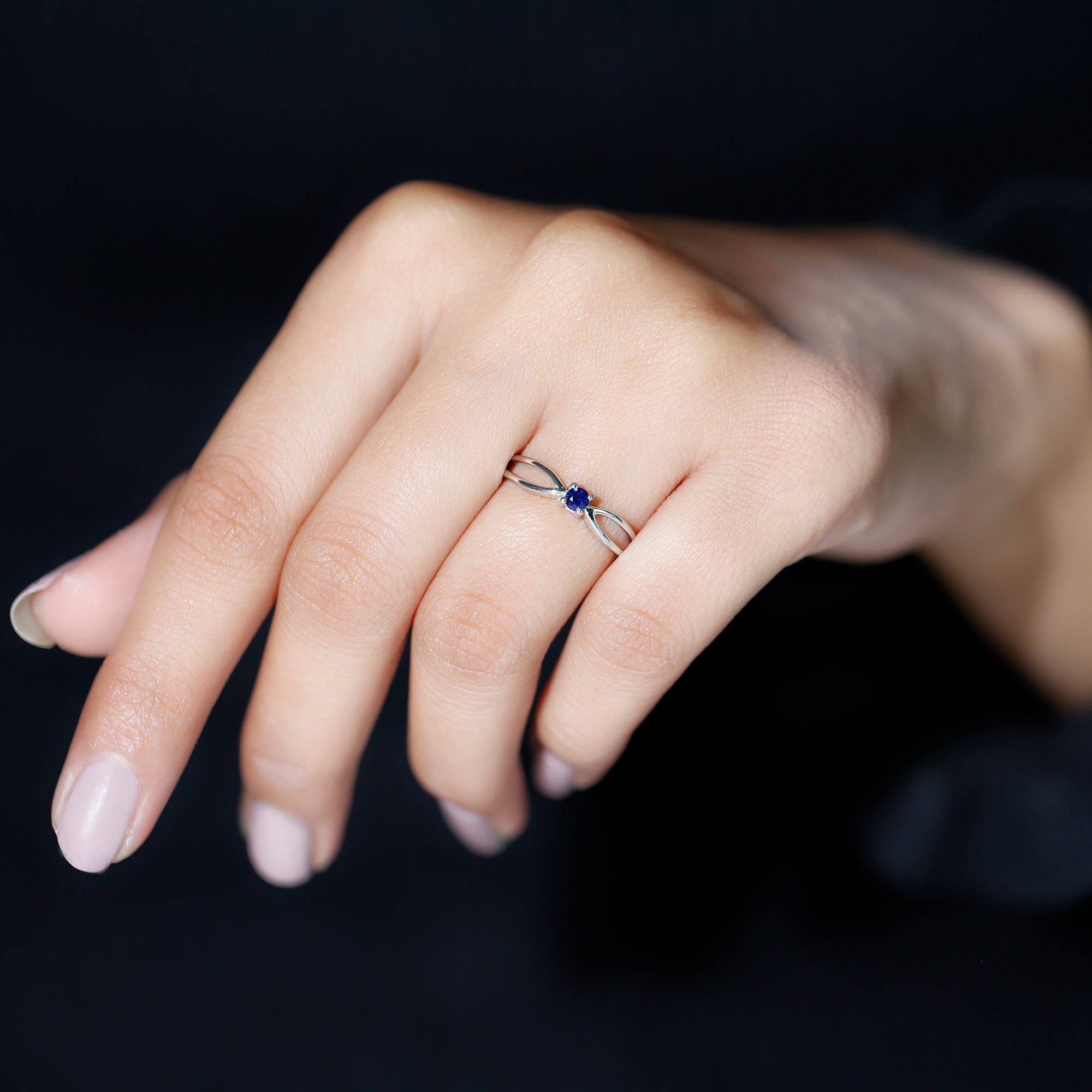 Rosec Jewels-Real Blue Sapphire Minimal Promise Ring with Split Shank