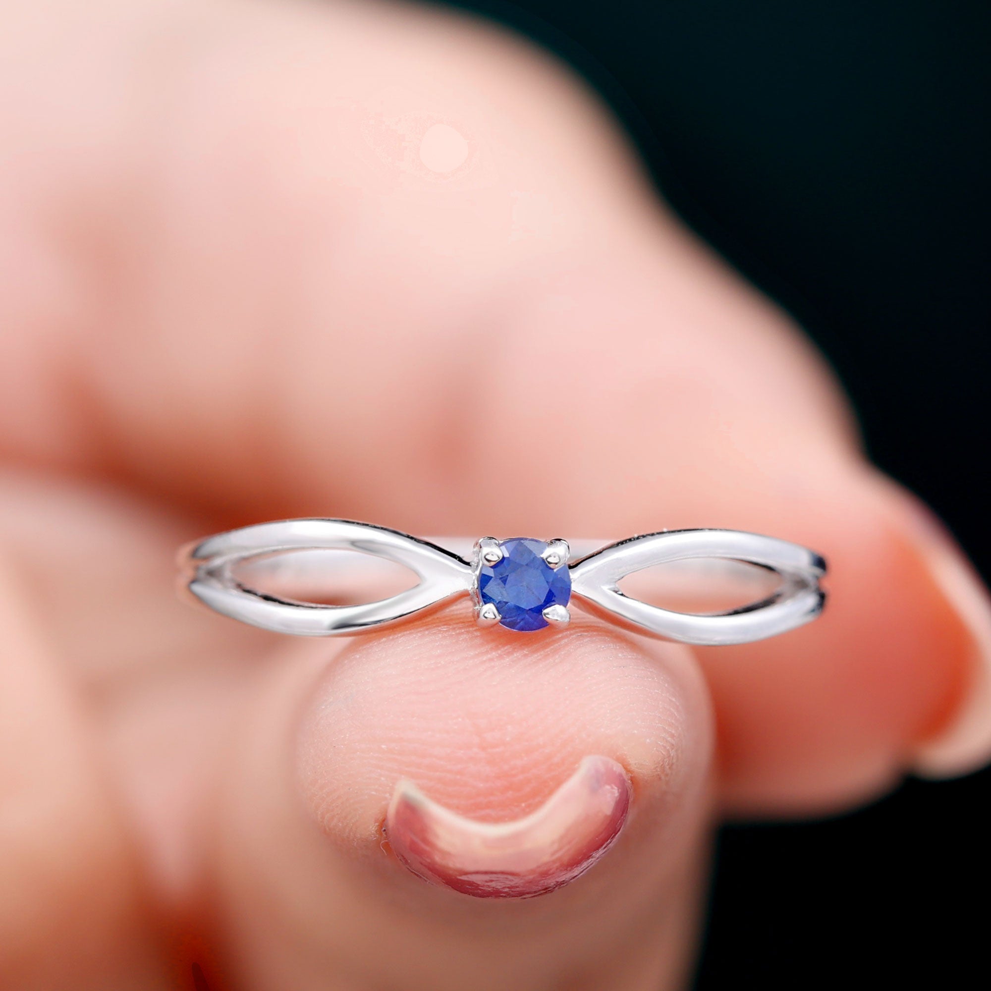 Rosec Jewels-Real Blue Sapphire Minimal Promise Ring with Split Shank