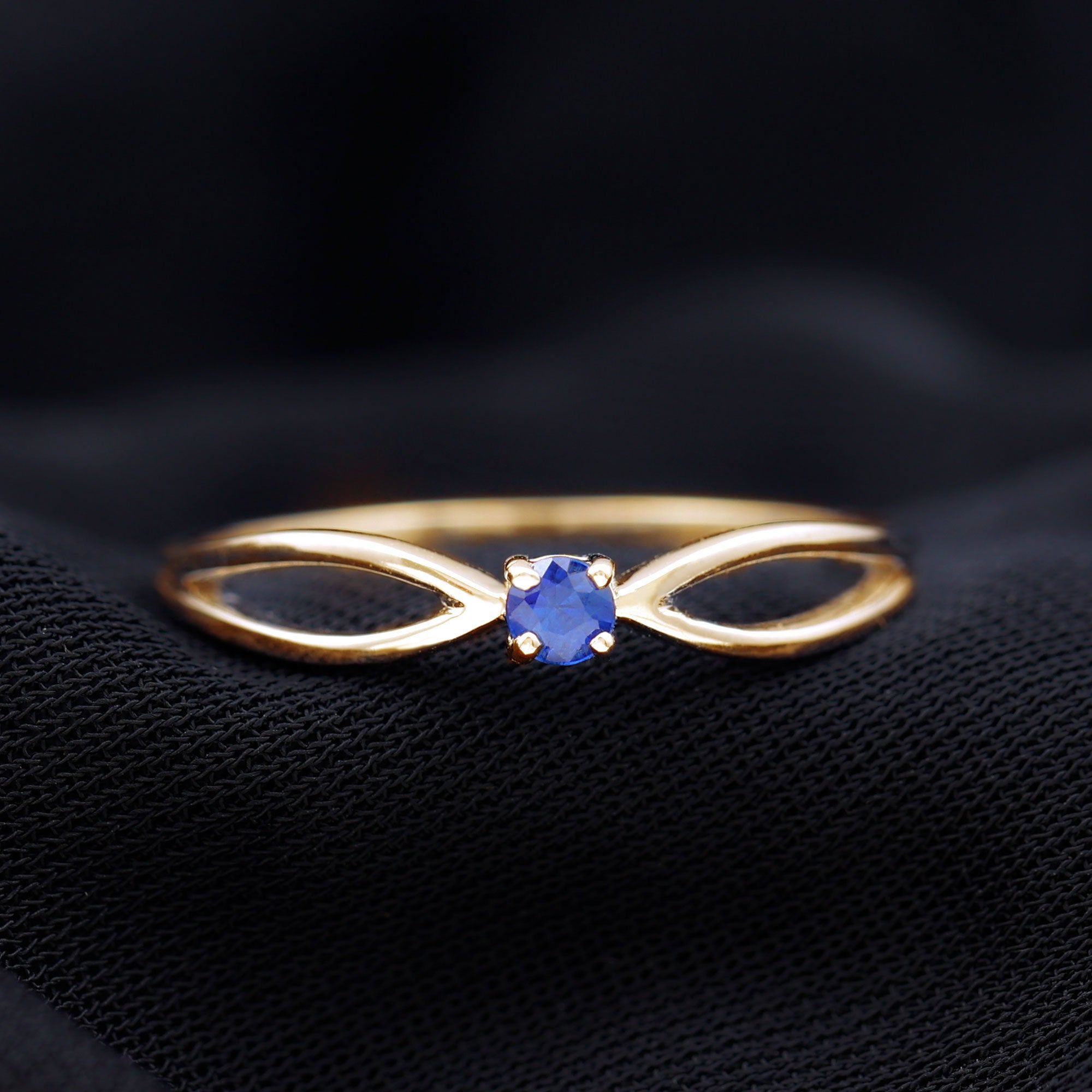 Rosec Jewels-Real Blue Sapphire Minimal Promise Ring with Split Shank