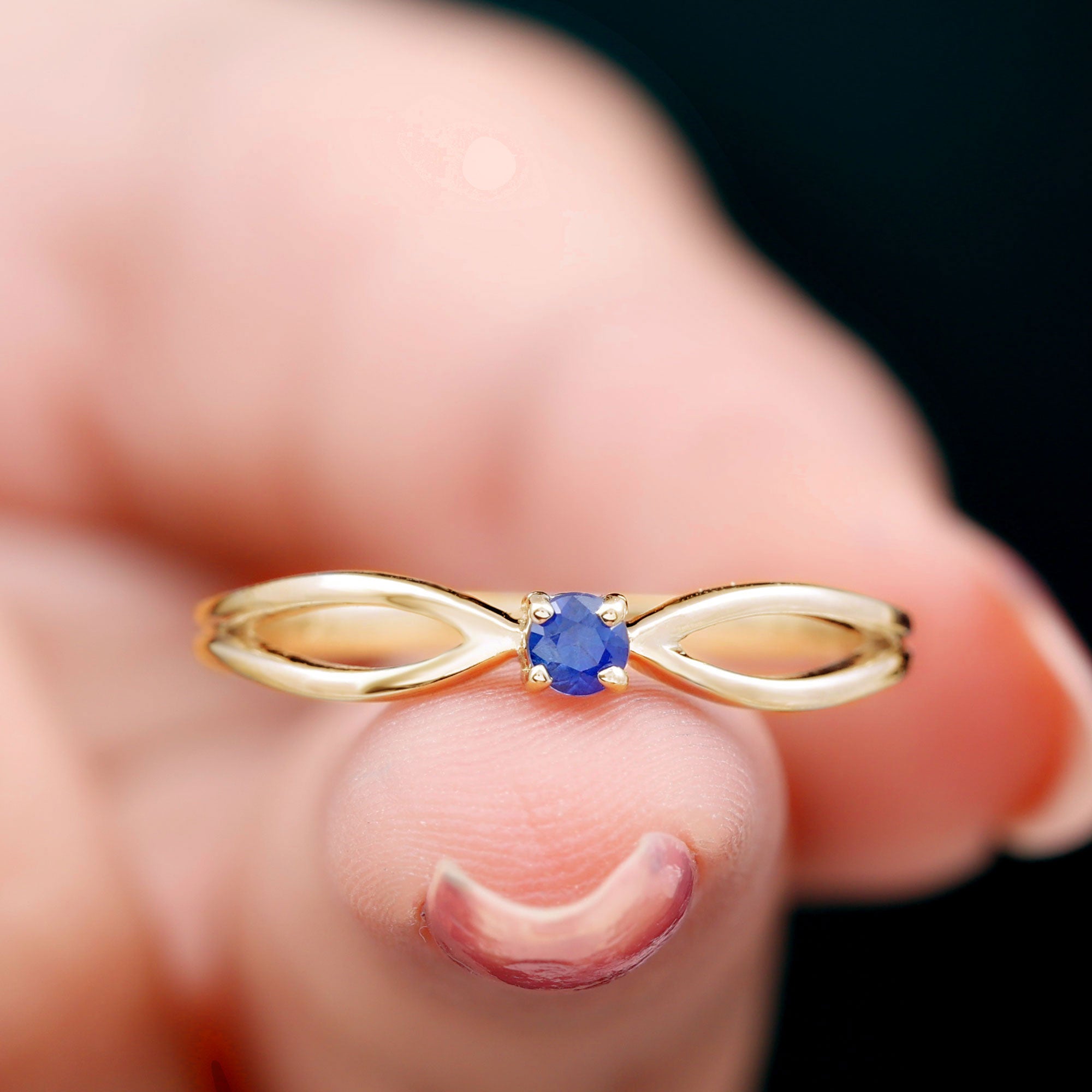 Rosec Jewels-Real Blue Sapphire Minimal Promise Ring with Split Shank