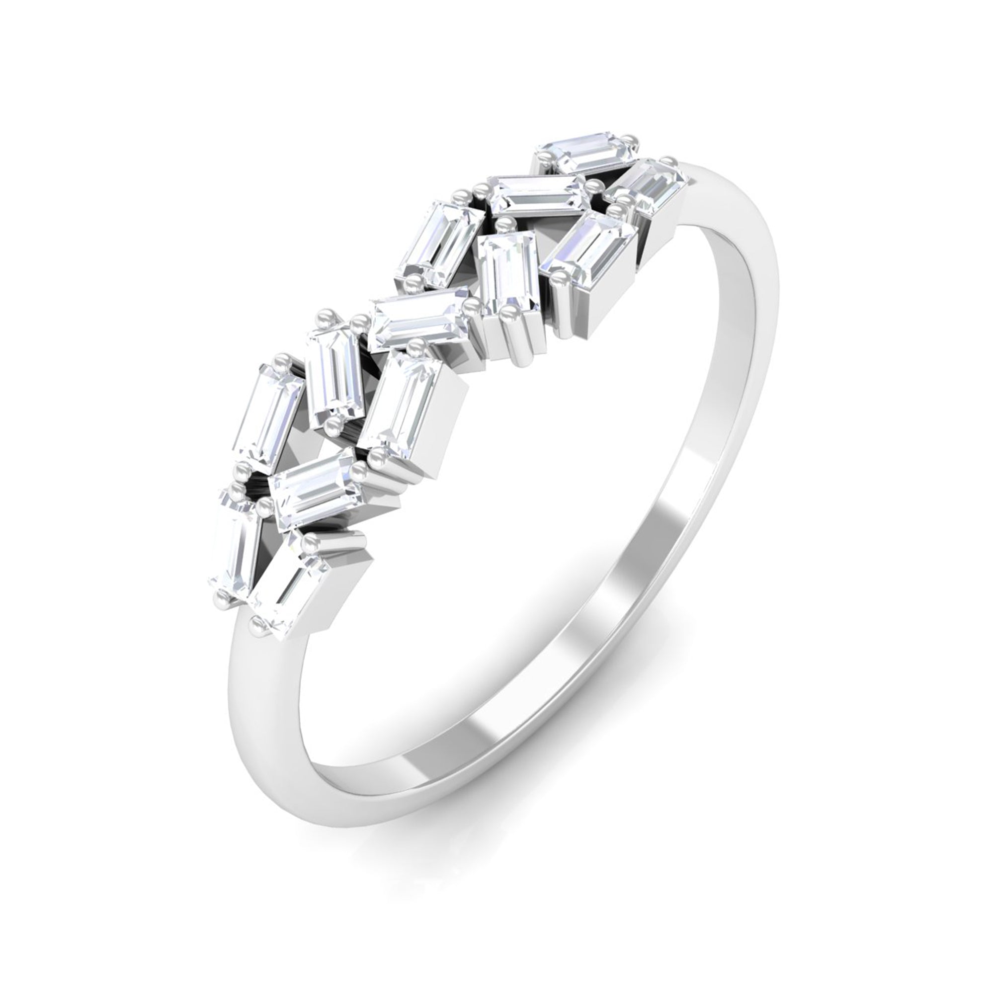 Rosec Jewels-0.75 CT Baguette Moissanite Minimal Cluster Ring in Prong Setting