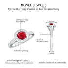 Vintage Inspired Round Created Ruby Engagement Ring with Diamond Halo Lab Created Ruby - ( AAAA ) - Quality - Rosec Jewels