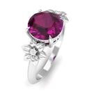 Rosec Jewels-Round Rhodolite Solitaire Flower Engagement Ring with Diamond