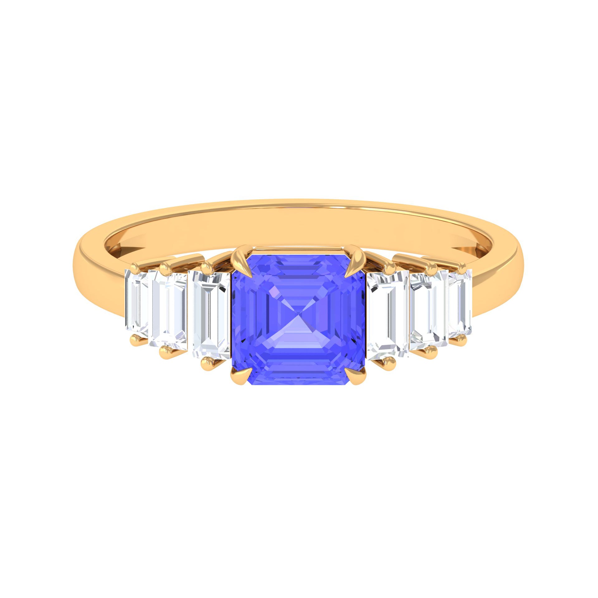 Rosec Jewels-Asscher Cut Tanzanite Designer Engagement Ring with Baguette Moissanite