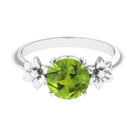 Rosec Jewels-Round Peridot Solitaire Flower Engagement Ring with Diamond