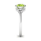 Rosec Jewels-Round Peridot Solitaire Flower Engagement Ring with Diamond