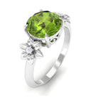 Rosec Jewels-Round Peridot Solitaire Flower Engagement Ring with Diamond